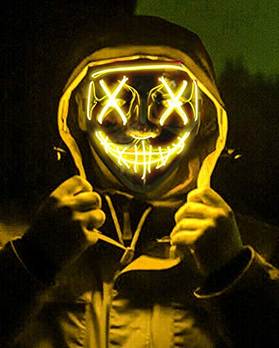 Scary Halloween Mask, LED Light up Mask Cosplay, Glowing in The Dark Mask Costume 3 Lighting Modes