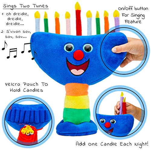 Plush Musical Hanukkah Menorah - Plays 2 Classic Hanukkah Melodies Includes Removable Candles & Candle Bag