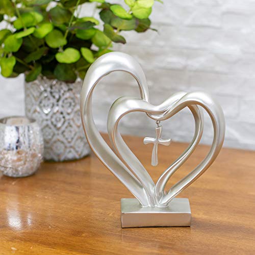 Marriage Takes Three Hearts Matte Silver Finish 13X8 inch Cross in Middle Home Decoration