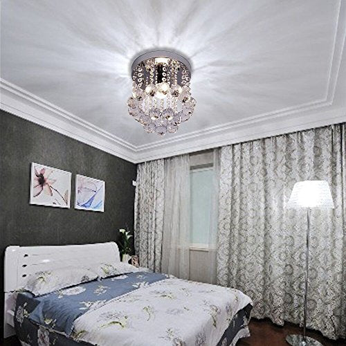 Crystal Chandeliers Light, Mini Style Modern Flush Mount Fixture w/ Crystal Ceiling Lamp