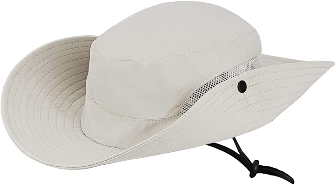 Womens Summer Sun-Hat Outdoor UV Protection Fishing Hat Wide Brim Foldable-Beach-Bucket-Hat w/ Ponytail Hole