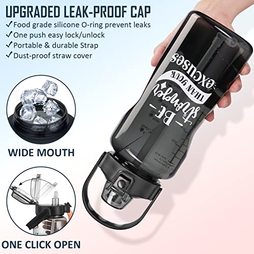 Half Gallon Motivational Water Bottle w/ Sleeve & Strap 64 OZ