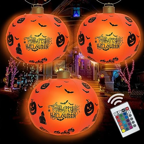 Halloween Inflatable Ball Pumpkin Ball with Remote and Built-in Battery Powered Color Changing LED Light