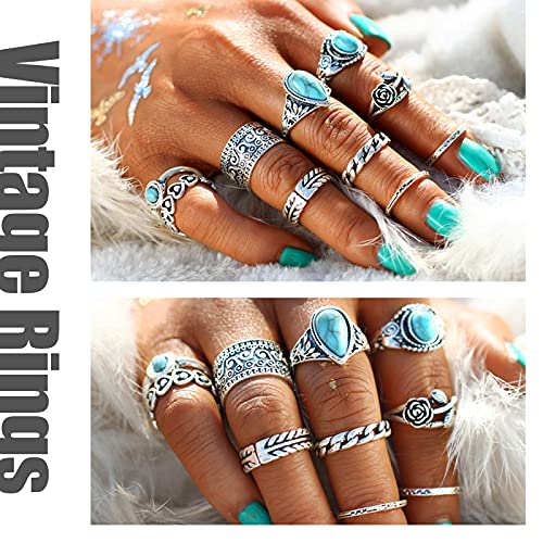 82 Pcs Vintage Silver Knuckle Bohemian Stackable Stone Crystal Rings Set for Women