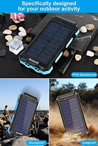 Portable Solar Power Bank for Cell Phone, Dual 5V/2.1A USB Ports Output, 2 Led Flashlight, Perfect for Outdoor Activities