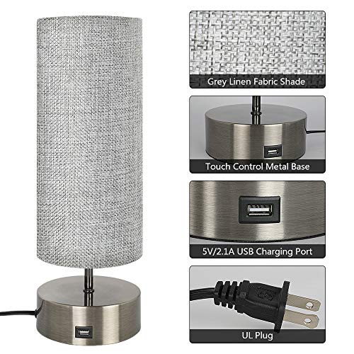 3-Way Dimmable Touch Control Table Lamp w/ USB Charging Port Set of 2 LED Bulb Included