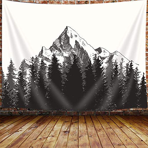 Black & White Mountain Tapestry for Home Decor (71" W X 60" H)