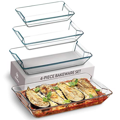 Superior Glass Casserole Dish- 4-Piece Rectangular Bakeware Set