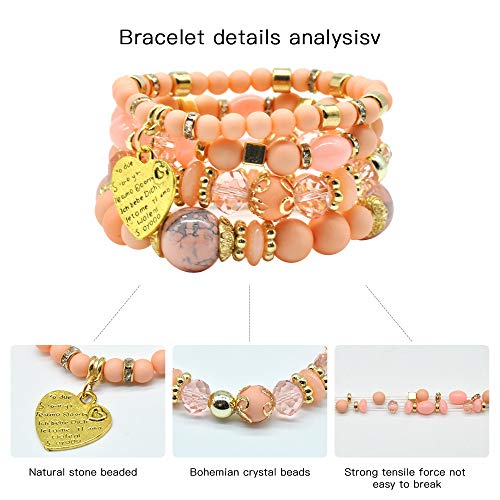 6 Sets Stackable Stretch Bracelets Multi-color Bohemian Bracelet Sets for Women