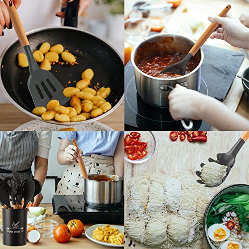 33 PCS Silicone Kitchen Cooking Utensils Set - Wooden Handles