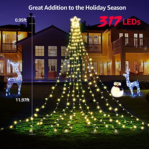 317 LEDs Lights w/ 9 Strands 11.9ft Waterfall Christmas Tree Lights