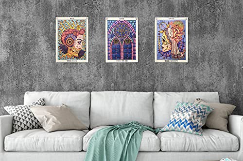 3 Pcs Tarot Tapestry Sun Moon Star Tarot Card Tapestry Blacklight Poster UV Reactive Indie Trippy Tapestry