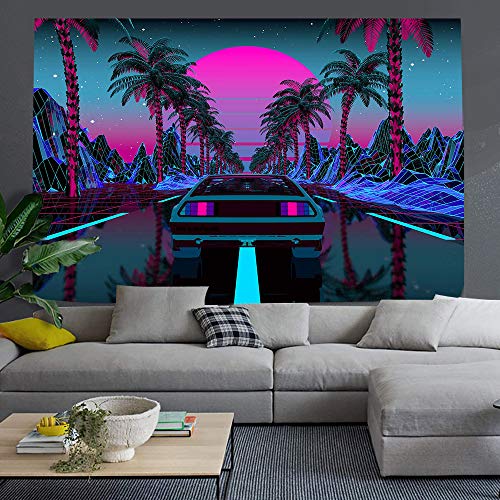 Urban Street Scene -Cars Palm Trees Sunset Tapestry