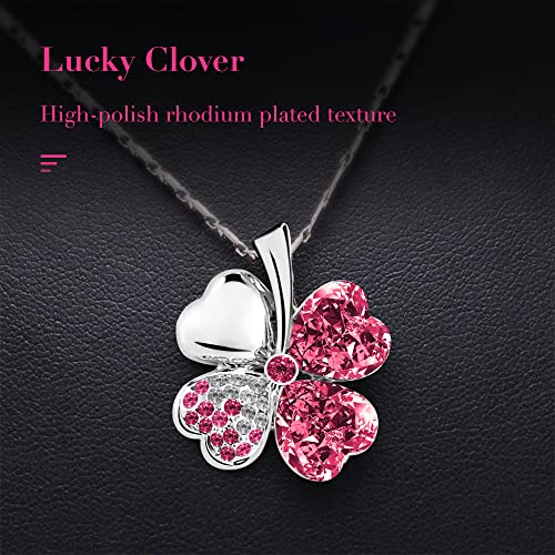 Four Leaf Clovers Heart Crystal Pendant Angel Necklace