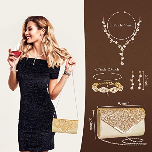 5 Pcs Purse Rhinestone Jewelry Set Rhinestone Clutch Purse Wedding Bride Prom Jewelry Necklace Earrings