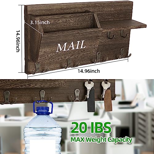 Key Holder for Wall, Mail and Key Hanger Wall Mount with Double Key Hook and Hat Coat Rack Shelf