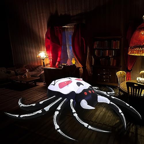 Halloween Inflatable Skull Face Spider Scary Creepy, Blow Up Spider with Built-in LED