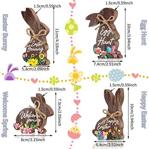 4 Pcs Easter Bunny Wood Decoration