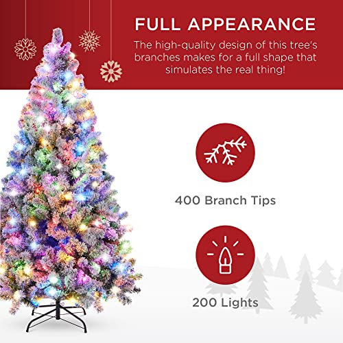 s 4.5ft Pre-Lit Christmas Tree Artificial Snow Flocked Pine Tree for Home, Office, Party Decoration