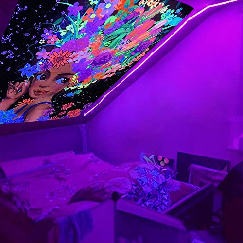 UV Reactive Beautiful Afro Black Woman Tapestry 51"X59"