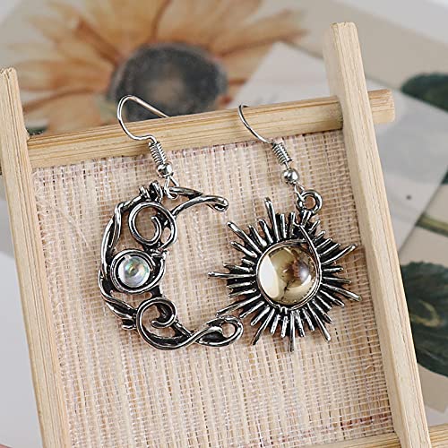 Retro Sun Moon Earrings Moonstone Asymmetric Boho style Earrings for Women Jewelry