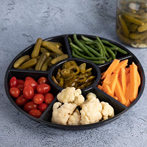 6 Sectional Round Plastic Serving Tray/Platter (8, Black)