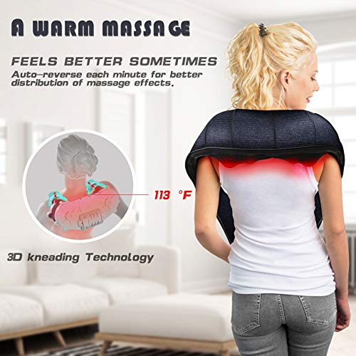 Neck &Back Massager w/ Heat, Shiatsu Shoulder Massager for Neck pain Back Pain Relief