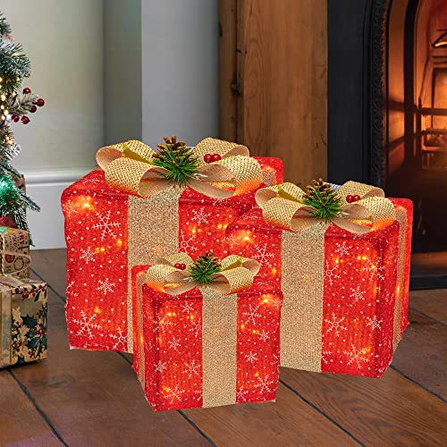 Set of 3 50 LED Christmas Lighted Gift Boxes Decoration