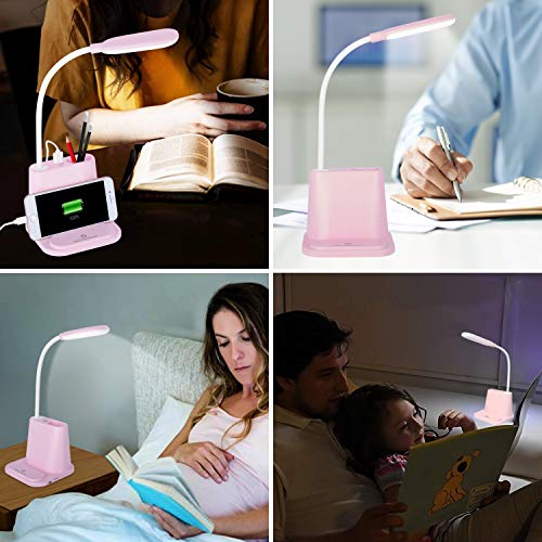 Rechargeable Desk Lamp w/ USB Charging Port, Pen Holder & Phone Holder