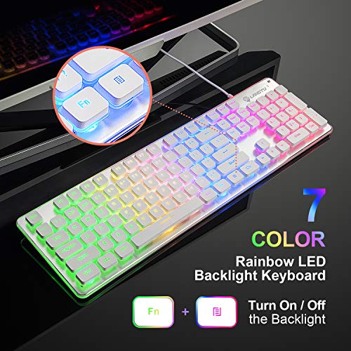 Quite Gaming Keyboard, Colorful LED Backlit USB Wired 25 Keys Anti-ghosting Computer Keyboard 104 Keys