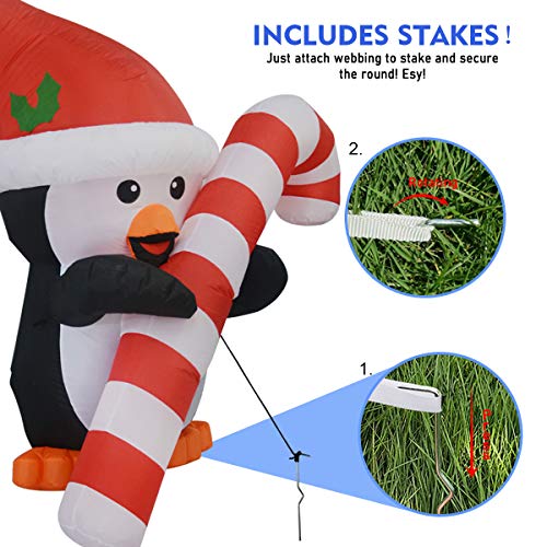 5 FT Christmas Inflatables Penguin w/ Cane & LEDs