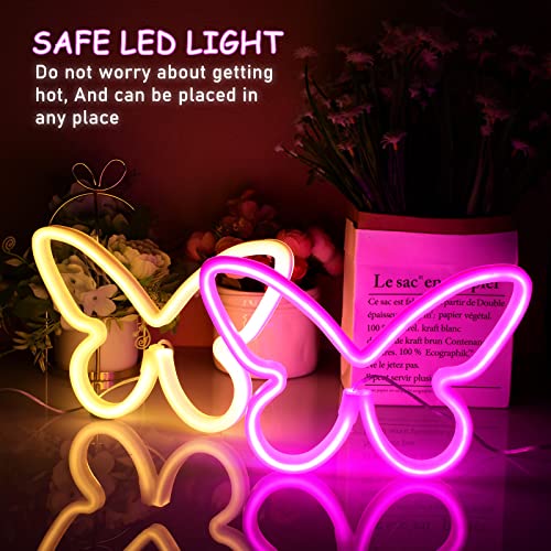 2 Pcs Butterfly Neon Signs 3-AA Battery Powered,USB Operated Wall Decor