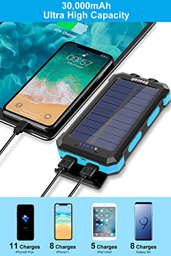 Portable Solar Power Bank for Cell Phone, Dual 5V/2.1A USB Ports Output, 2 Led Flashlight, Perfect for Outdoor Activities