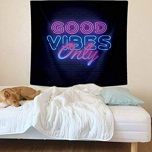 Neon Good Vibes Only Words in Neon Tapestry Wall Decoration Black Blue 60x50inch