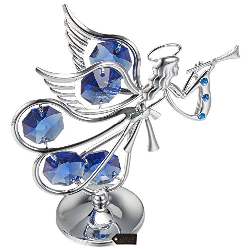 Guardian Angel Figurine Crystal Studded Ornament (Flying Angel, Chrome/Silver)