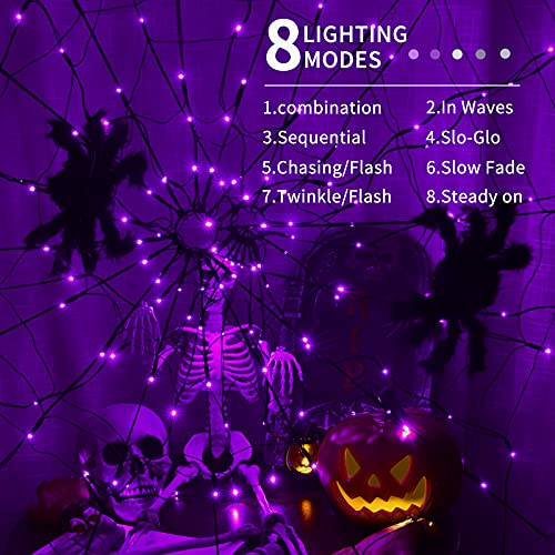 3.9FT Diameter 80 LED Halloween Spider Web Lights w/ Black Spider