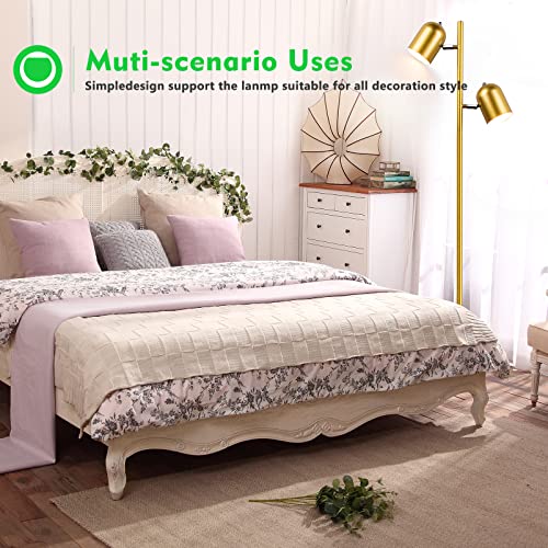 Gold Floor Lamp w/ 2 Adjustable Rotating Lights,  2x5W LED Bulbs Included