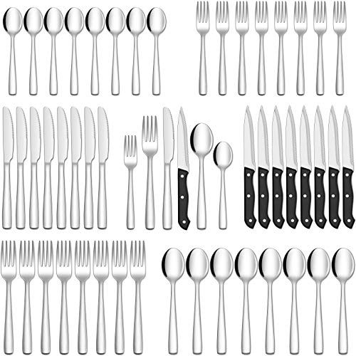 48-Piece Stainless Steel Silverware Set w/ Steak Knives for 8