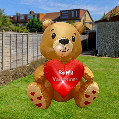 4.2FT Valentines Day Inflatables Bear / Heart, Blow UpYard Decorations w/ Build-in LED Lights