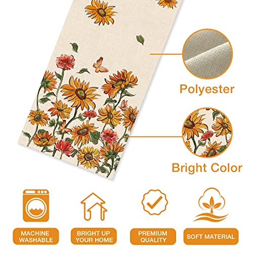 Fall Sunflower Table Runner, Autumn Floral Flower Butterfly Farmhouse Kitchen Dining Table Decor,