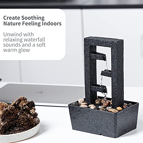 11" Tall Indoor Relaxation Tabletop Fountain w/ LED Light & Stones