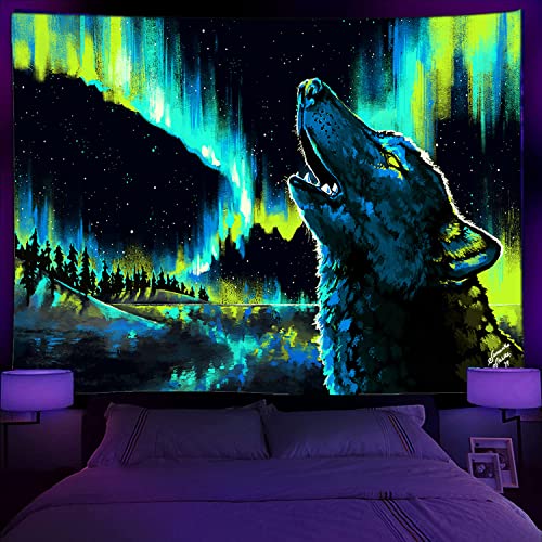 All-seeing eye fluorescent tapestry, omniscient eye, aurora color timberwolf blacklight tapestry,