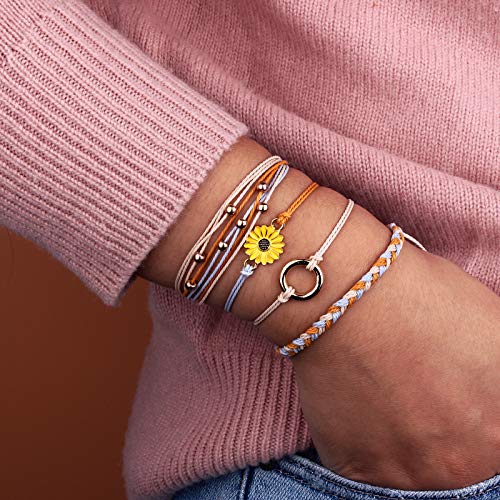 Sunflower String Bracelet Handmade Braided Rope Charms Boho Surfer Bracelet