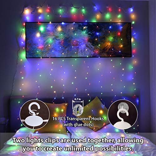 300 LED Fairy Curtain Lights with Remote 8 Modes Timer for Bedroom, 9.8x9.8Ft USB Plug in Adapter