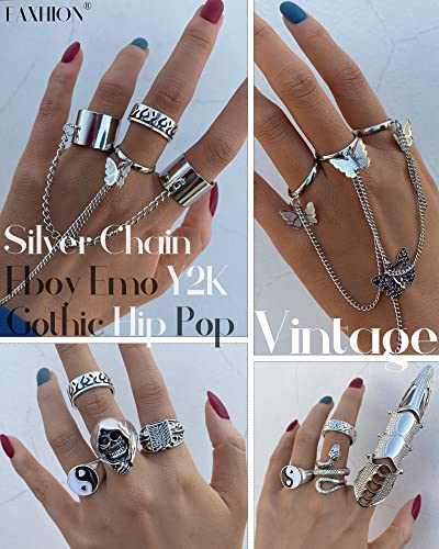 Vintage Silver Open Punk Rings for Men Women