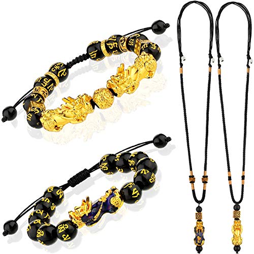 4 Pieces Feng Shui Bracelet & Necklace Set for Women Men for Luck & Wealth