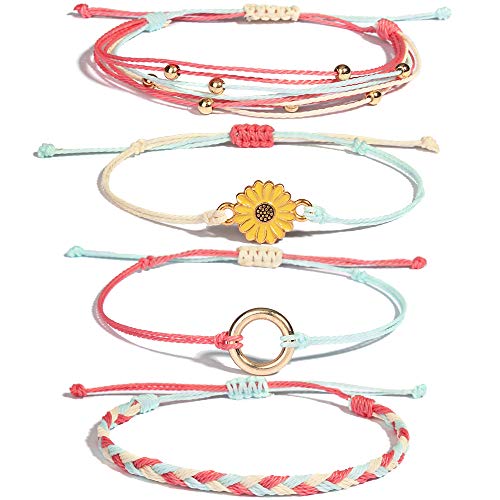 Sunflower String Bracelet Handmade Braided Rope Charms Boho Surfer Bracelet