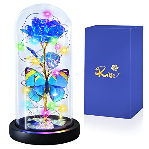 Enchanted Galaxy Light Up Butterfly Rose  Gifts in Glass Dome