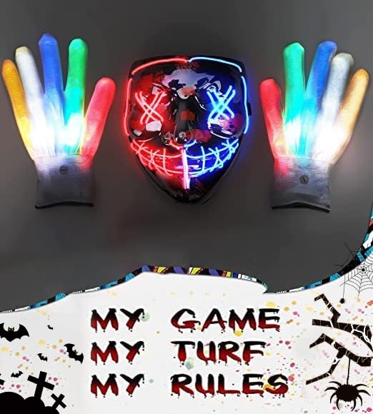 Halloween Mask Skeleton Gloves Set, 3 Modes Light Up Scary LED Mask with LED Glow Gloosture