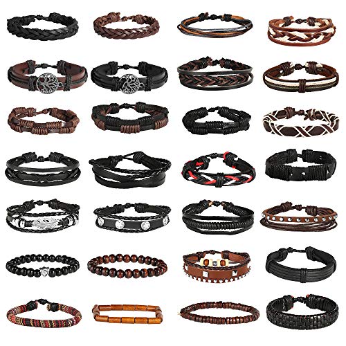 28Pcs Braided Leather Bracelet for Men/Women